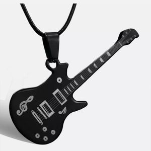 Black stainless steel guitar pendant on rope necklace